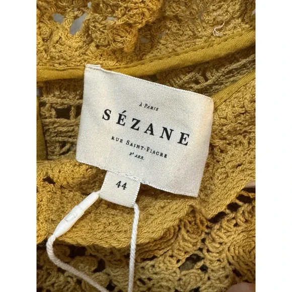 SEZANE Blouse Pauletta Mustard Size 44 Crochet Vintage Inspired US 16 - Picture 5 of 9